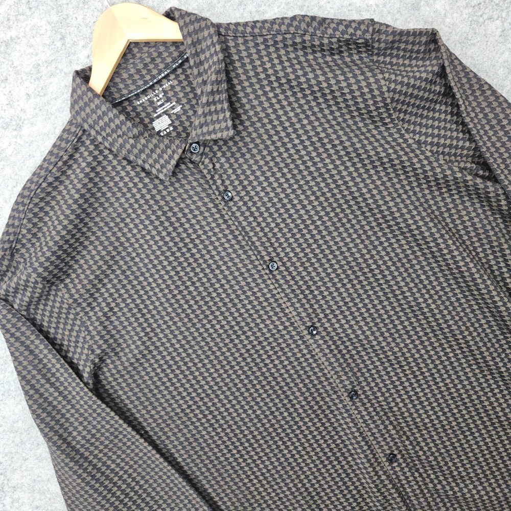NEW Shaquille O'Neal Button Up Men's Brown 2XLT Houndstooth Long Sleeve Shirt